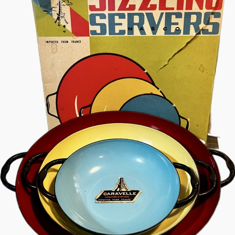 Caravelle France Enamel Sizzling Servers - Set of 3 - Unused with Box